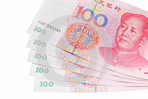 Stack of Renminbi (RMB) bank notes, 100 hundred dollar