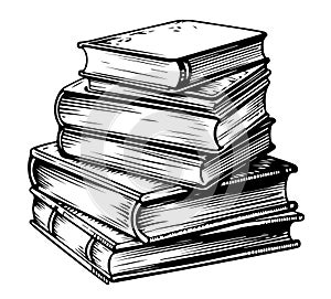 Stack of retro old book sketch hand drawn Vector illustration Information and education