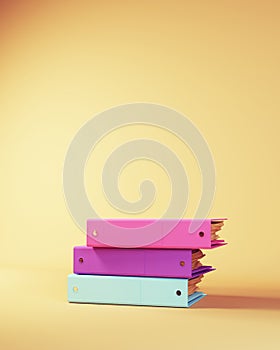 Stack of Ring Binder Documents in Pink Purple Blue Beige Studying Back to School Concept