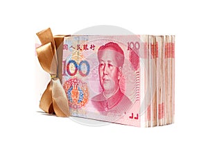A stack of RMB Chinese Yuan Note isolated on white