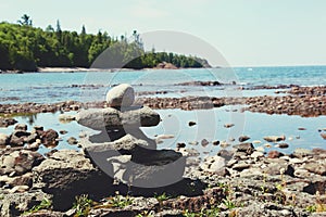 Stack of rocks on the coast of Lake Superior