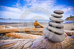 Stack of Rocks on Driftwood