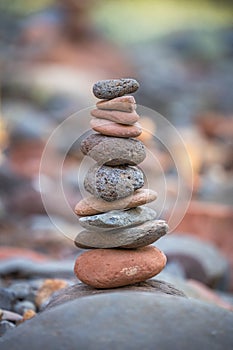 Stack of rocks in a river bed.
