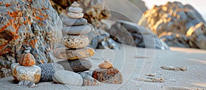 Stack of Rocks on Sandy Beach