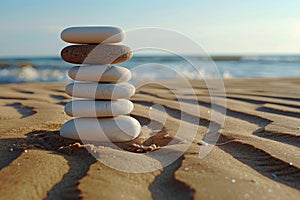 Stack of Rocks on Sandy Beach