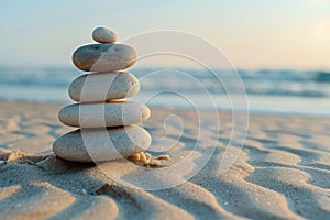 Stack of Rocks on Sandy Beach