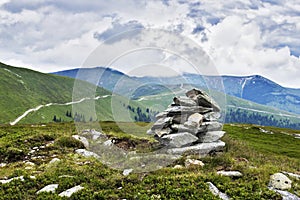 Stack of rocks on the top of mountains