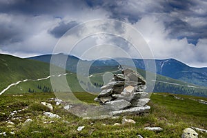 Stack of rocks on the top of mountains