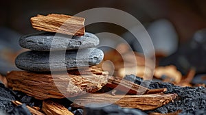 Stack of Rocks on Wooden Log