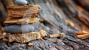 Stack of Rocks on Wooden Log