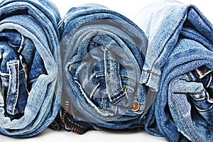 Stack of rolled jeans