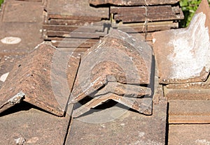 Stack of roofing tiles, Fraserburgh, Aberdeenshire,Scotland,UK