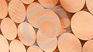 Stack of round copper rods.