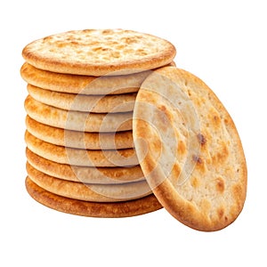 Stack of round crackers isolated on transparent background