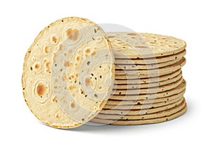Stack of round crackers isolated on white background