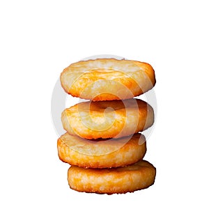 Stack of round crispy crackers on transparent background
