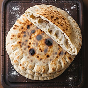 Stack of round, flatbreads with a