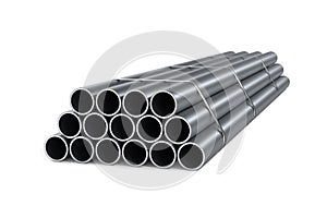 Stack of round pipes isolated on white background