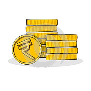 Stack of Rupee money currency coin in drawing style isolated vector.