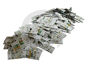 Stack Russian cash or banknotes of Rusia rubles scattered on a white background isolated The concept of Economic, Finance