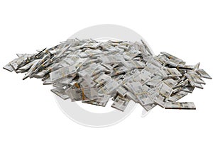 Stack Russian cash or banknotes of Rusia rubles scattered on a white background isolated The concept of Economic, Finance, Backgro