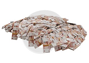 Stack Russian cash or banknotes of Rusia rubles scattered on a white background isolated The concept of Economic, Finance, Backgro