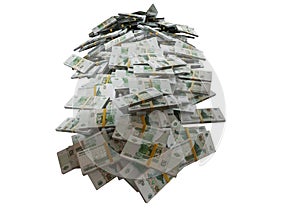 Stack Russian cash or banknotes of Rusia rubles scattered on a white background isolated The concept of Economic, Finance, Backgro photo