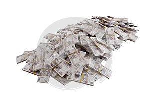 Stack Russian cash or banknotes of Rusia rubles scattered on a white background isolated The concept of Economic, Finance, Backgro photo