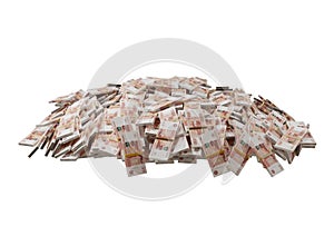 Stack Russian cash or banknotes of Rusia rubles scattered on a white background isolated The concept of Economic, Finance, Backgro photo