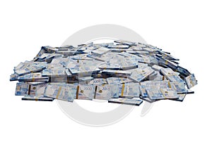 Stack Russian cash or banknotes of Rusia rubles scattered on a white background isolated The concept of Economic, Finance photo