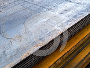 stack of rusted sheet metal - close-up with selective focus