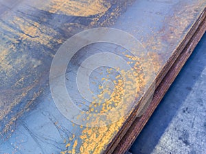 stack of rusted sheet metal - close-up with selective focus