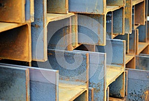 Stack of rusted steel I-Beams