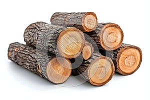 A Stack of Rustic Firewood Logs on White Background