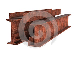 Stack of rusty I-beams. Metal products. 3d illustration