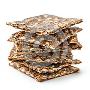 A stack of rye crackers, isolated on a white background, highlighting a healthy snack or bread