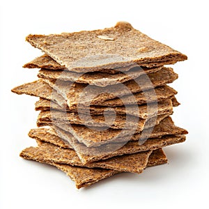 A stack of rye crackers, isolated on a white background, highlighting a healthy snack or bread