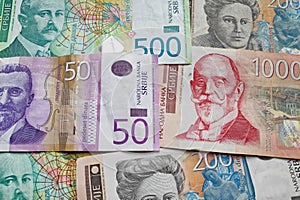 Stack of Serbian dinar banknotes