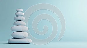 A stack of seven light blue pebbles.