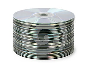 Stack of shiny, reflective cds isolated on white background