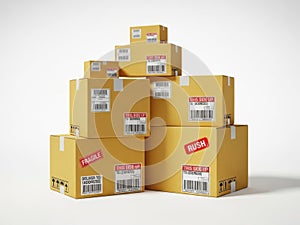Stack of shipping boxes isolated on white background
