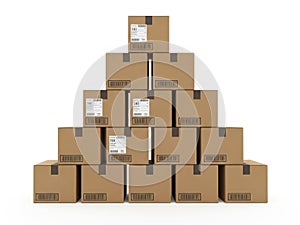Stack of shipping boxes isolated on white background