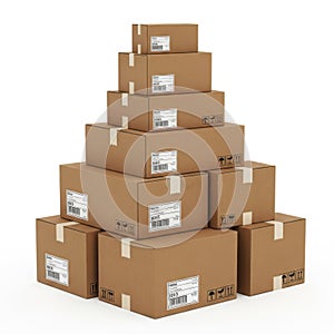 Stack of shipping boxes isolated on white background