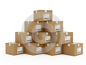 Stack of shipping boxes isolated on white background