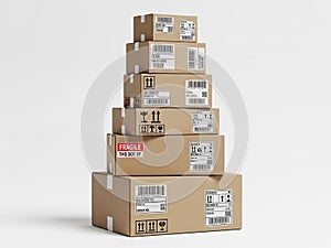 Stack of shipping boxes isolated on white background