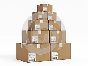Stack of shipping boxes isolated on white background