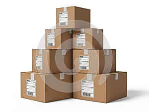 Stack of shipping boxes isolated on white background
