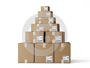 Stack of shipping boxes isolated on white background