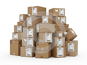 Stack of shipping boxes isolated on white background