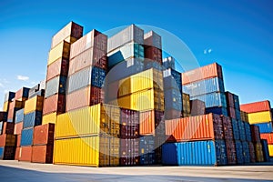 stack of shipping containers with barcodes in a port